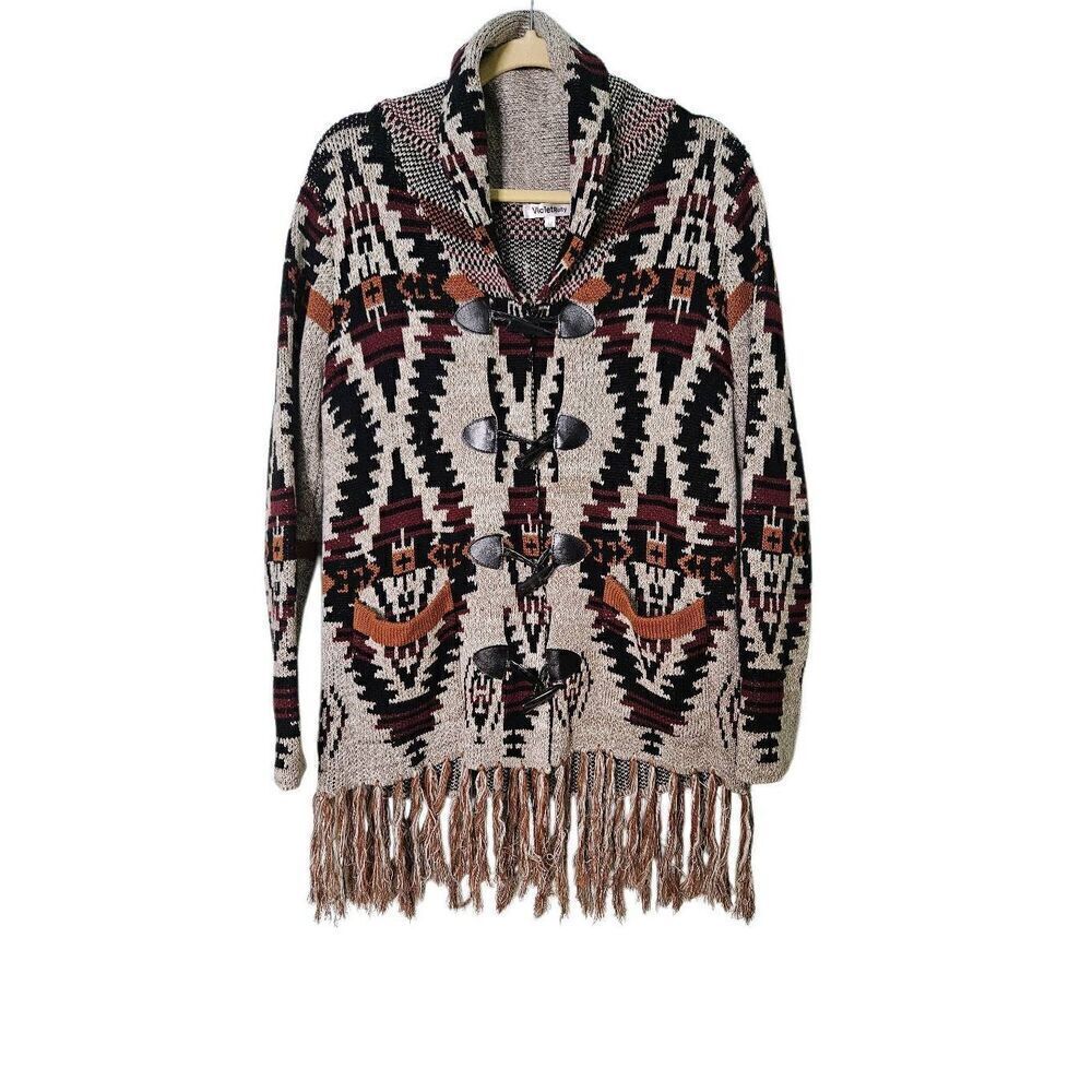 Violet Ruby tan and black after cardigan.  Size M.